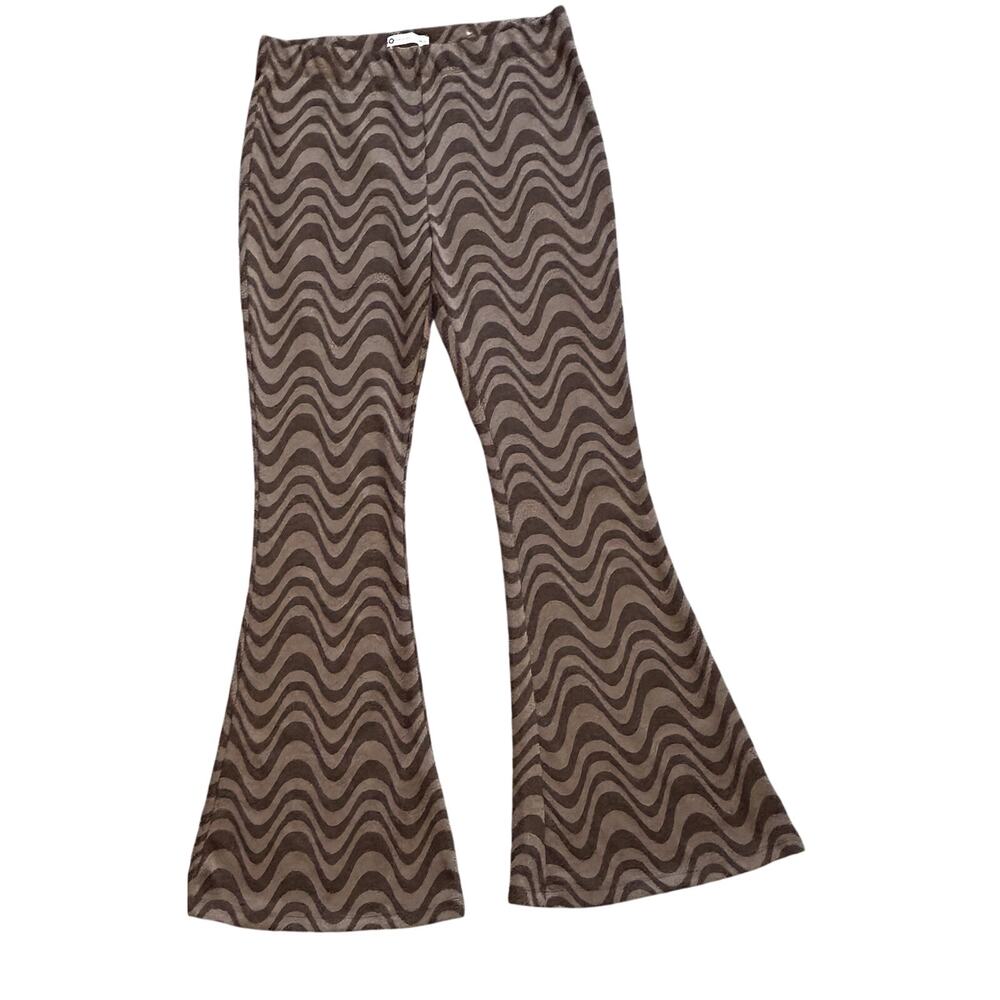 Leggings Women Large Pull On Pockets SO High Rise Flare Zig Zag Stripe Brown